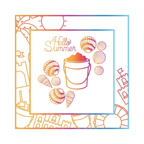 Hello Summer Label z kolorową ramką — Wektor stockowy