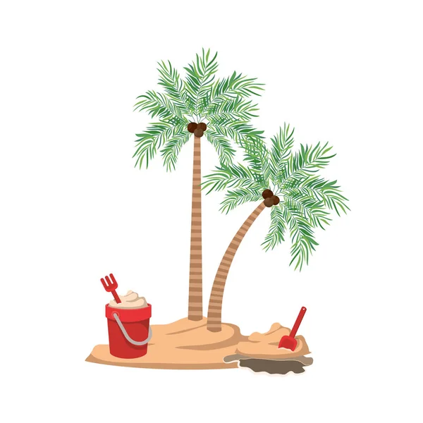 Beyaz arka planda hindistan cevizi olan palmiye ağacı — Stok Vektör