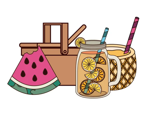 Picknickkorb mit Erfrischungsgetränk für den Sommer — Stockvektor