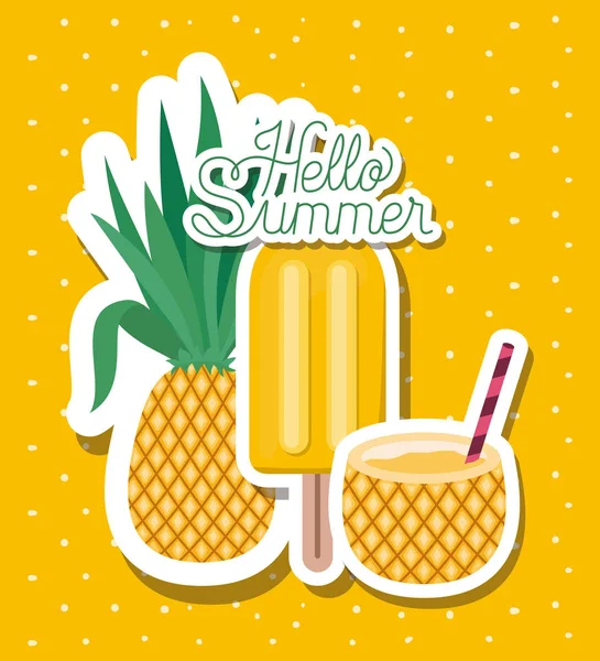 Hola verano y diseño de pegatinas de vacaciones — Vector de stock