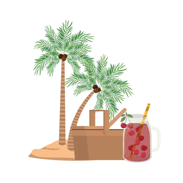 Cesta de picnic con bebida refrescante para el verano — Vector de stock