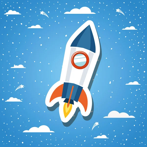 Raket over achtergrond met wolken ontwerp vector illustratie — Stockvector