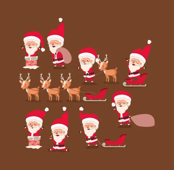 Group of santa claus and reindeer — Stock Vector