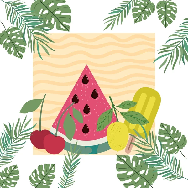 夏季美味热带水果的图案 — 图库矢量图片
