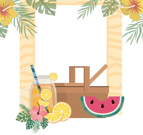 野餐篮与清凉饮料夏天 — 图库矢量图片