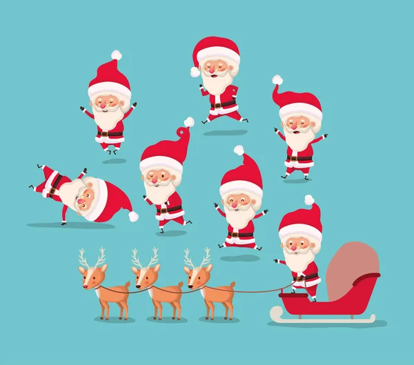 Noel baba ve reindeer grubu — Stok Vektör