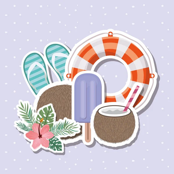 Hello summer and vacation stickers design — Stock Vector