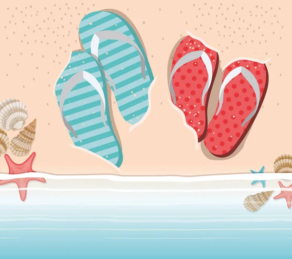 Zomer flip flops in het strand ontwerp — Stockvector