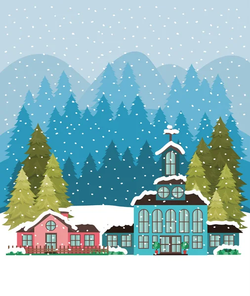 City with church in snowscape — Stock Vector