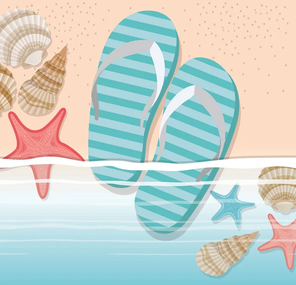 Summer flip flops in the beach design — Stock Vector