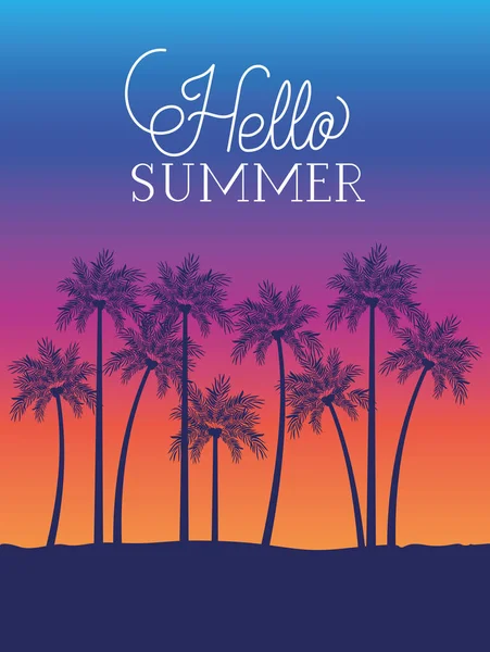 Olá verão e palmeiras design — Vetor de Stock