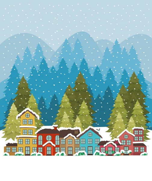 Ciudad urbana en escena de paisaje de nieve — Vector de stock