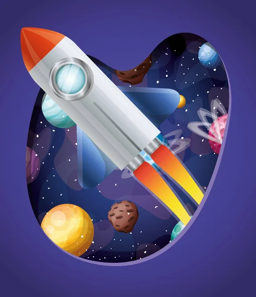 Rocket with flame and planets design vector illustration — Stock Vector