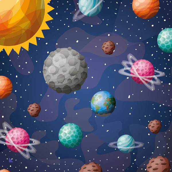 Sonnensystem Planeten und Sonne Design Vektor Illustration — Stockvektor