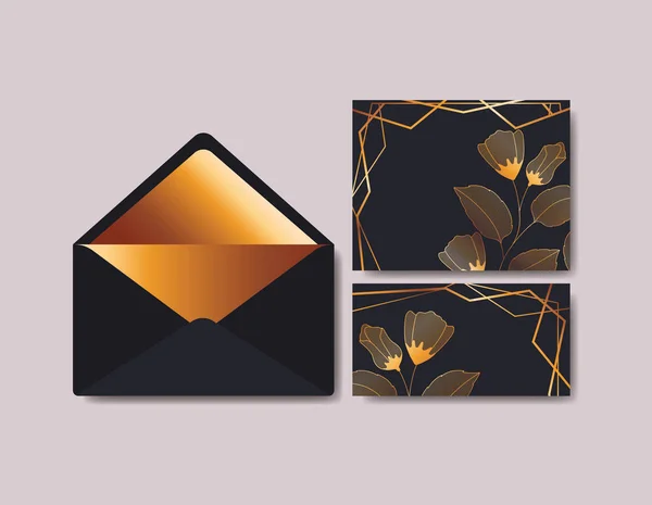 Envelope com convite e decoração floral — Vetor de Stock