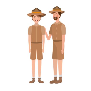 Orman korucusu adam ve çocuk karikatür tasarımı