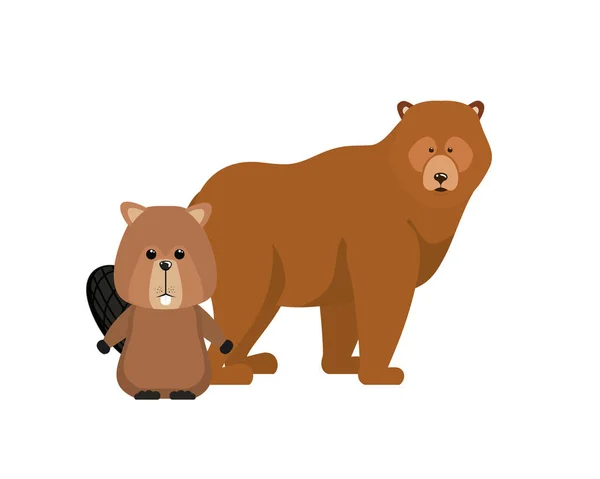 Diseño animal de bosque de oso y castor aislado — Vector de stock