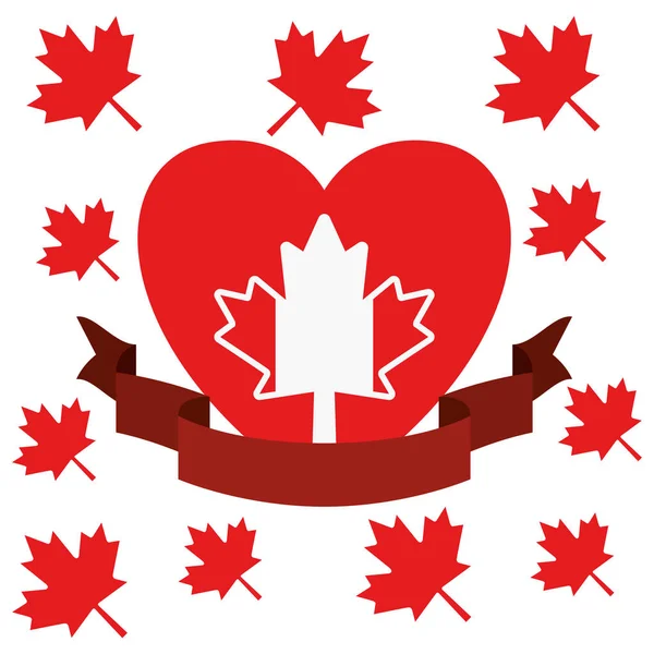 Cuore di foglia d'acero e design simbolo del Canada — Vettoriale Stock