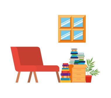kanepe ve kitap yığını ile oturma odası