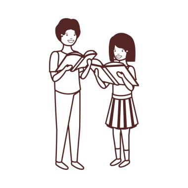 elinde kitap okuma ile öğrenci çift siluet