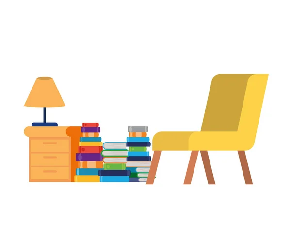 Wohnzimmer mit Sofa und Bücherstapel — Stockvektor