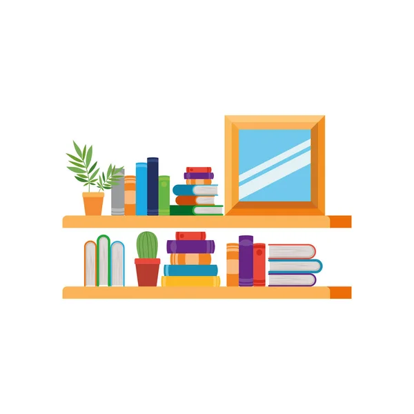 Imprimirsalon avec canapé et bibliothèque de livres — Image vectorielle