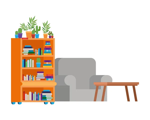 带沙发和书架的客厅 — 图库矢量图片
