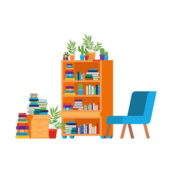 Salon avec canapé et pile de livres — Image vectorielle