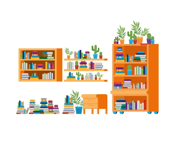 Wohnzimmer mit Couch und Bücherregal — Stockvektor