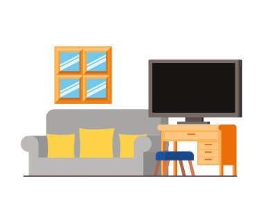 plazma tv ile oturma odasında rahat kanepe