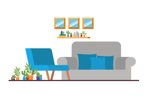 Sofá confortável na sala de estar com fundo branco —  Vetores de Stock