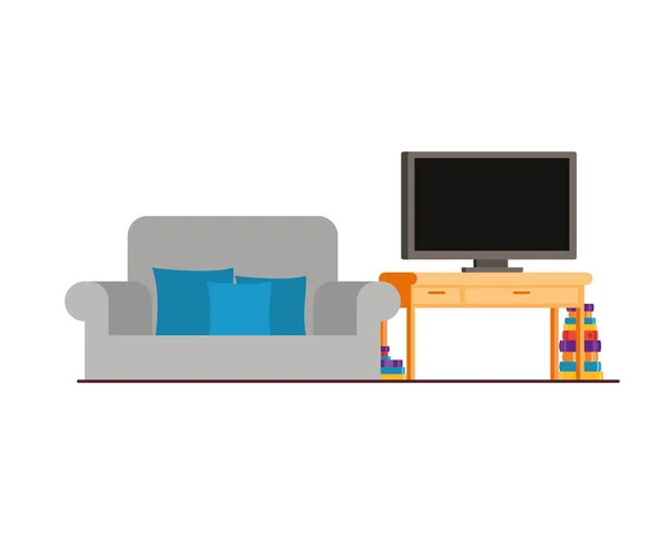 Зручний диван у вітальні з плазмовим телевізором — стоковий вектор