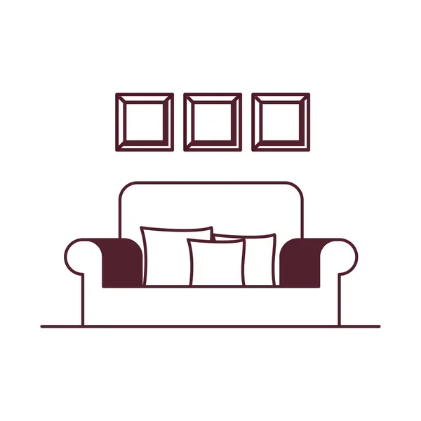 Silhouette des bequemen Sofas im Wohnzimmer mit weißem Hintergrund — Stockvektor