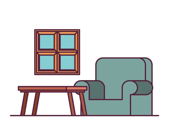 Kényelmes kanapé a nappaliban, fehér háttérrel — Stock Vector