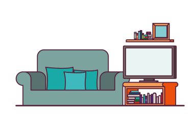 plazma tv ile oturma odasında rahat kanepe