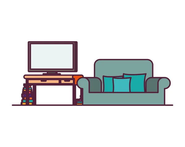 Comodo divano in soggiorno con tv al plasma — Vettoriale Stock