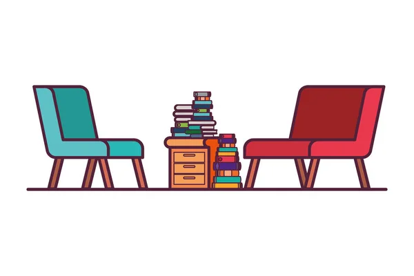 Salon avec canapé et pile de livres — Image vectorielle