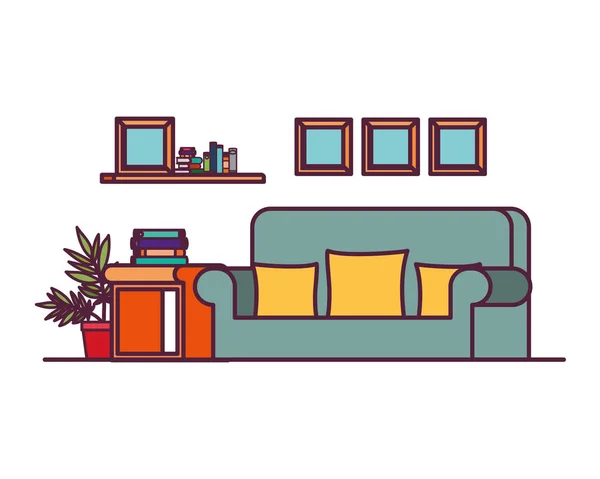 Pohodlná pohovka v obývacím pokoji s bílým pozadím — Stockový vektor