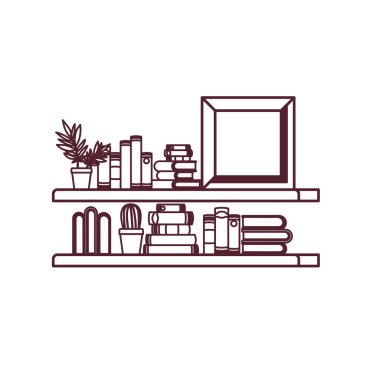 beyaz arka plandaki kitaplarla raf silueti