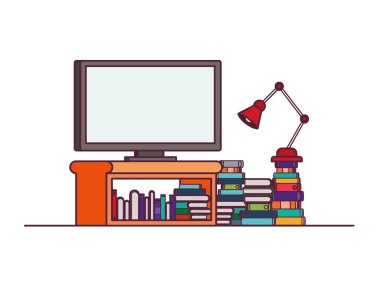 kitaplar ile ahşap rafta plazma tv
