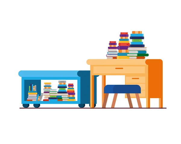 Wohnzimmer mit Schreibtisch und Büchern — Stockvektor