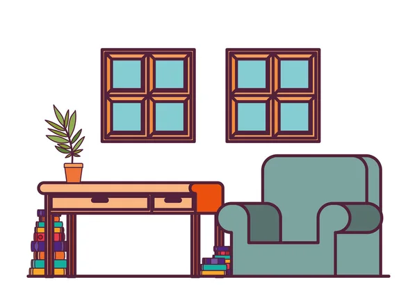 Sala de estar com mesa e livros — Vetor de Stock