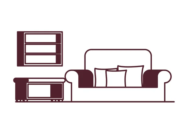 Вітальня з диваном і книжкова полиця книг — стоковий вектор