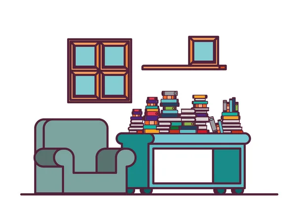 Wohnzimmer mit Couch und Bücherregal — Stockvektor