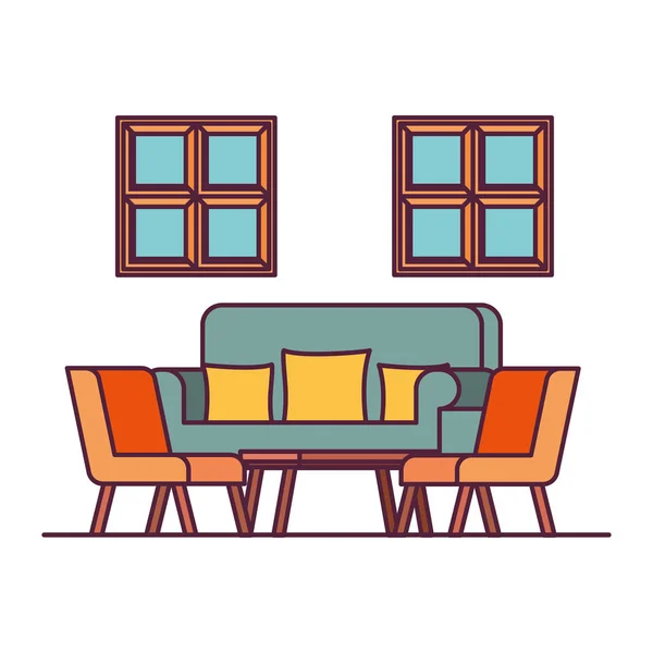 Bekväm soffa i vardagsrum med vit bakgrund — Stock vektor