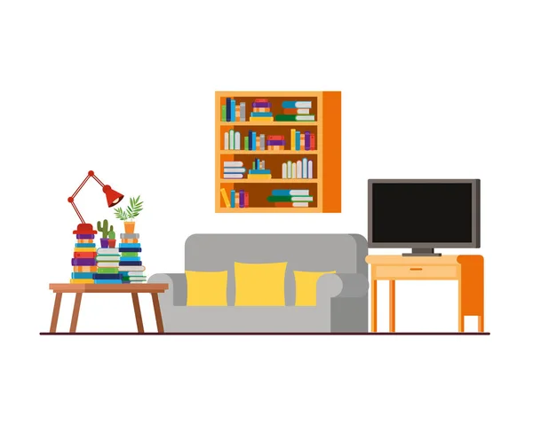 Bekväm soffa i vardagsrum med plasma-TV — Stock vektor