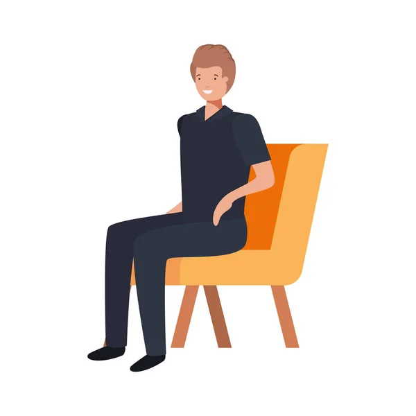 Joven sentado en silla con fondo blanco — Vector de stock