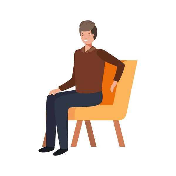 Joven sentado en silla con fondo blanco — Vector de stock