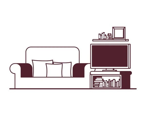 プラズマテレビ付きのリビングルームの快適なソファ — ストックベクタ