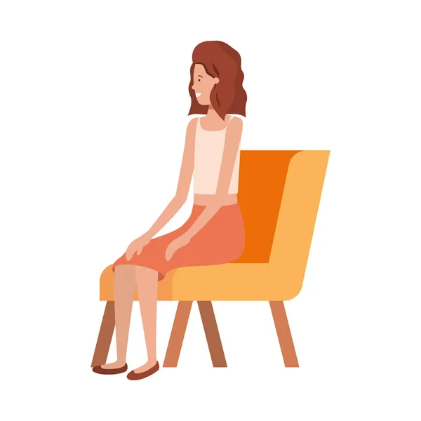 Junge Frau sitzt im Stuhl mit weißem Hintergrund — Stockvektor